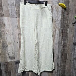 Nicole Miller 100% European Flax Linen Wide Leg Crop Pants Large Tropical Print